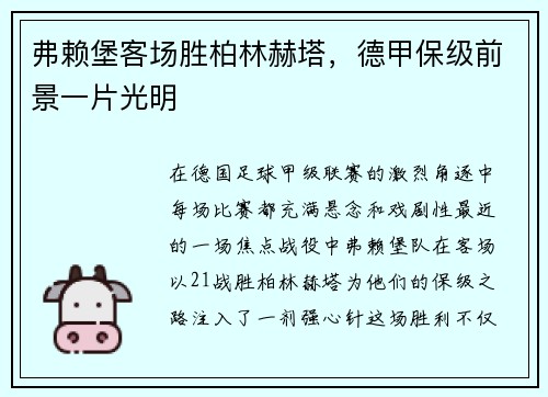 弗赖堡客场胜柏林赫塔，德甲保级前景一片光明